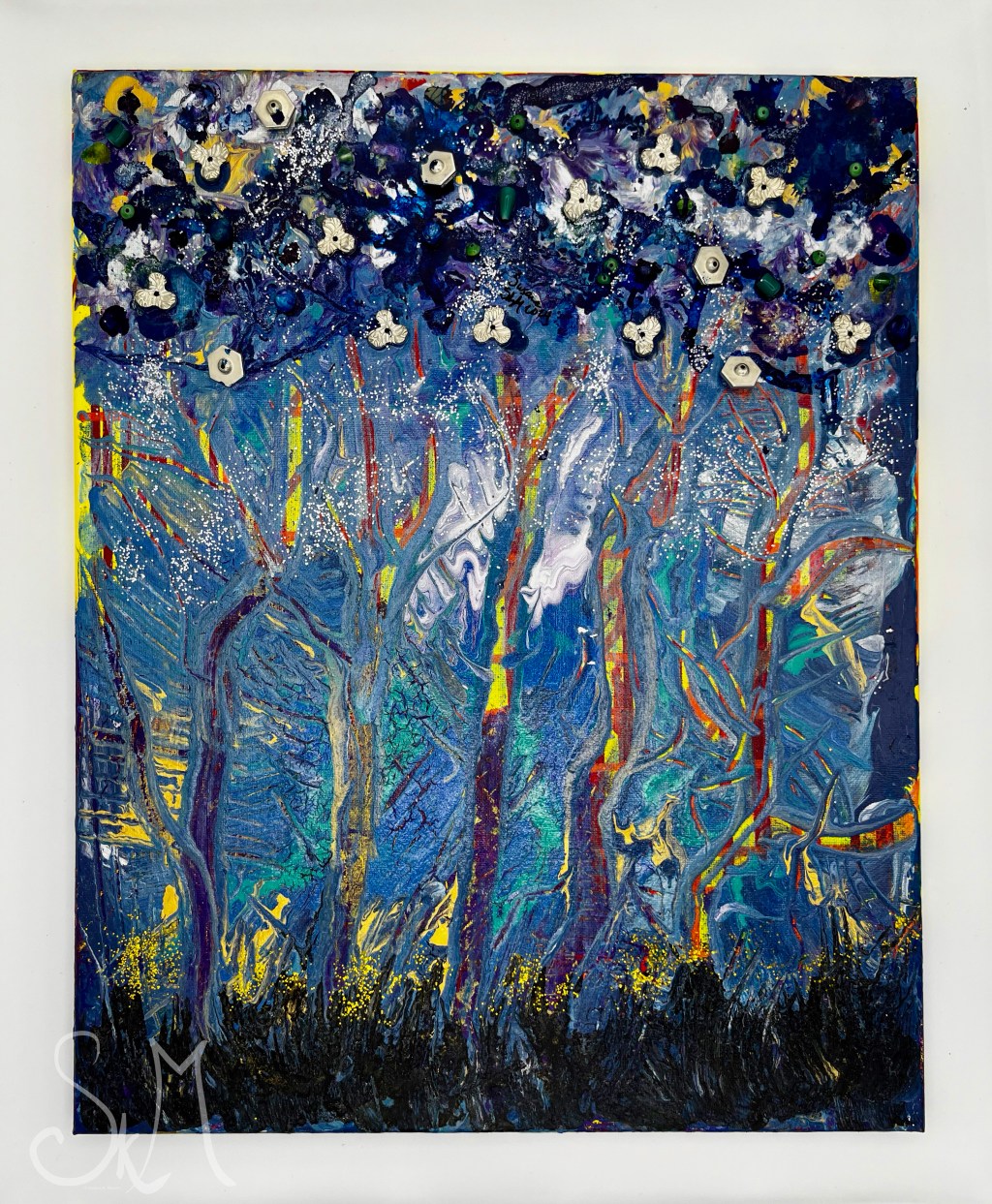 Summer Forest - Acrylics and found objects on 16x20" back-stapled canvas with ¾" side.